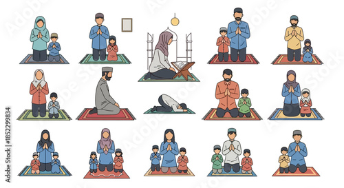 Illustrations of People Praying and Worshiping.