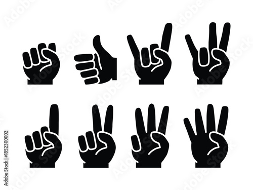Hand Number Symbols Line and Glyph Icons. Minimal Hand Gesture Numbers Vector Icons