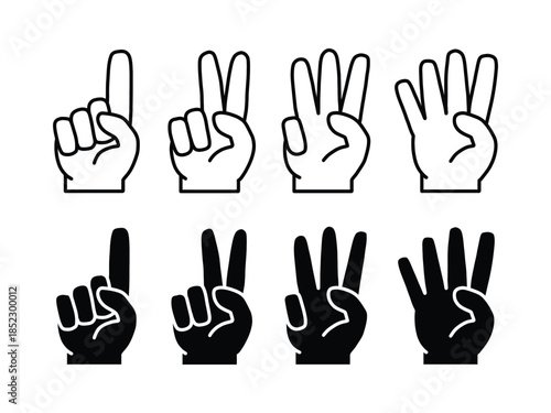 Hand Sign Number Icons for Counting and Education. Counting Fingers Hand Gesture Illustration Set