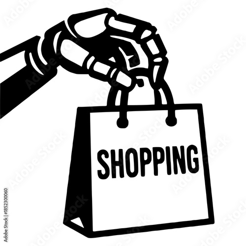Robotic Hand Carrying Shopping Bag - AI and E-commerce Automation Concept