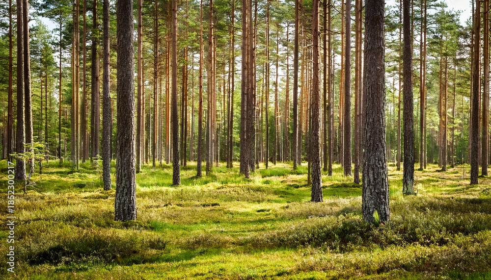 Fototapeta premium Beautiful And Well Cared Pine Forest In Sweden