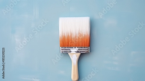 brush in hand for products to restore and paint the wall, indoor the building site of a house, wall during painting, renovation, painting, contractor, Architect, construction worker