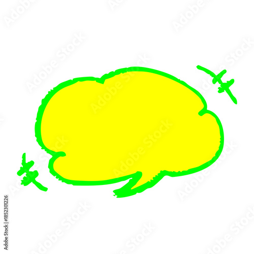 蛍光カラーのクレヨン風手描き吹き出しイラスト　ひらめきと注目を表現するポップなコメントフレーム