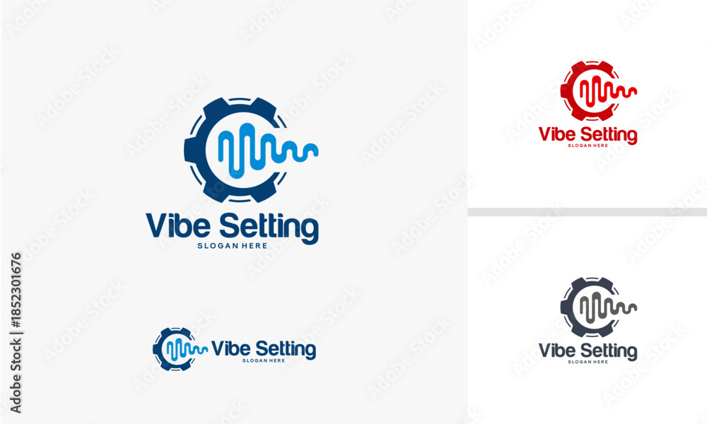 Fototapeta premium Vibe Setting Logo Design with Sound Wave and Gear Elements.