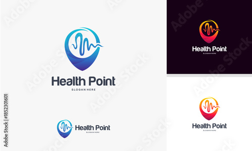 Health Point Logo Design with Heartbeat and Location Pin.