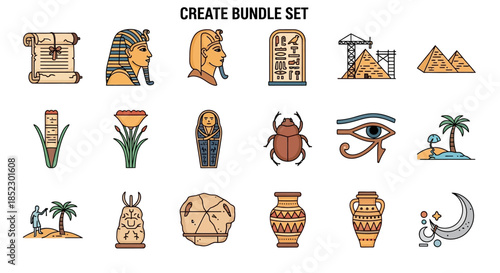 Ancient Egyptian Symbols and Icons Set.