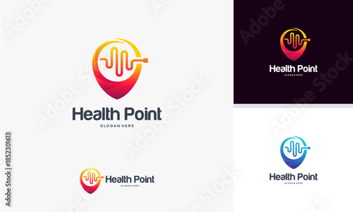 Health Point Logo Design with Heartbeat and Location Pin.
