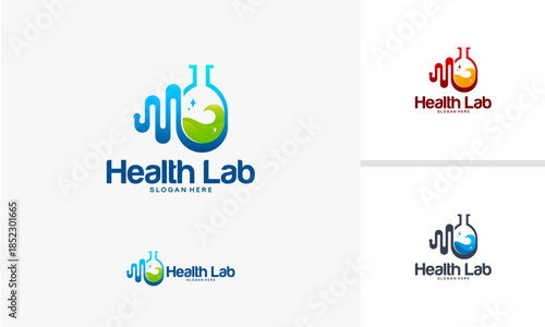 Health Lab Logo Design with Beaker and DNA Strand.