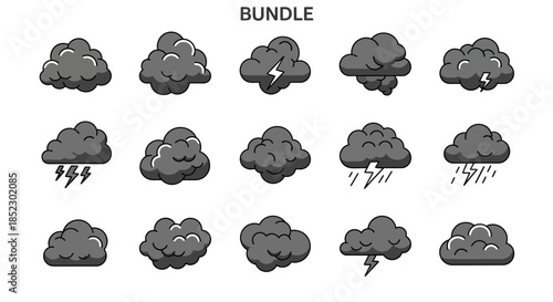 Collection of Hand Drawn Weather Cloud Icons.