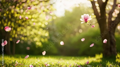 Spring's Gentle Dance petal swirl Focus on the delicate, unchoreographed movement of spring flower petals caught in the wind or