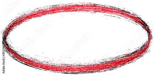 Borde de óvalo dibujado a mano con trazos rojos y negros sobre fondo blanco transparente.