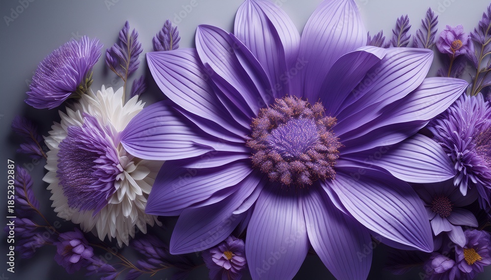 Obraz premium A Beautiful Arrangement Of Purple Flowers Framed Elegantly Perfect For Adding A Touch Of Nature To Any Design
