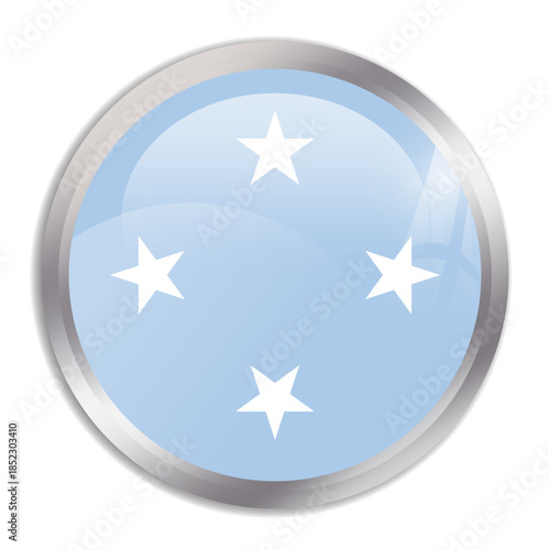 Federated States of Micronesia flag - glossy circle button in metal frame displays a colorful flag of a country cultural identity and heritage. The essence of national pride and unity.