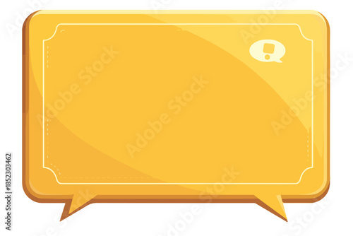 Marco de diálogo amarillo brillante con esquinas redondeadas y espacio para texto o pregunta sobre fondo blanco.