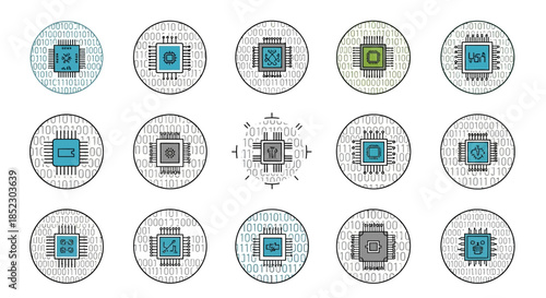 Microchip Processors in Circular Icons.