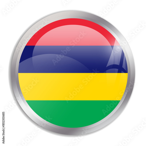 Free Download Mauritius flag - glossy circle button in metal frame displays a colorful flag of a country cultural identity and heritage. The essence of national pride and unity. - GFXLoad