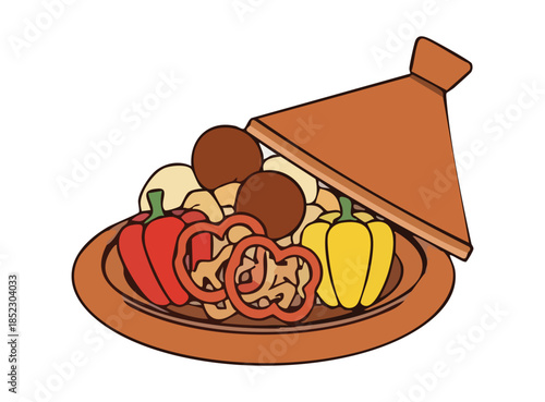 illustration of a tajine with vegetables, cartoon design