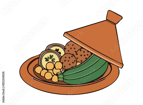 illustration of a tajine with vegetables, cartoon design
