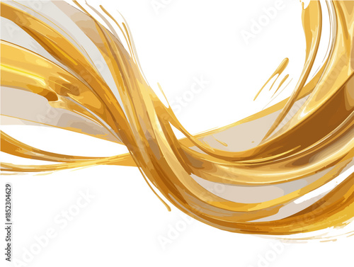 Olas abstractas de líquido dorado brillante fluyendo con textura de caramelo o miel sobre fondo blanco.