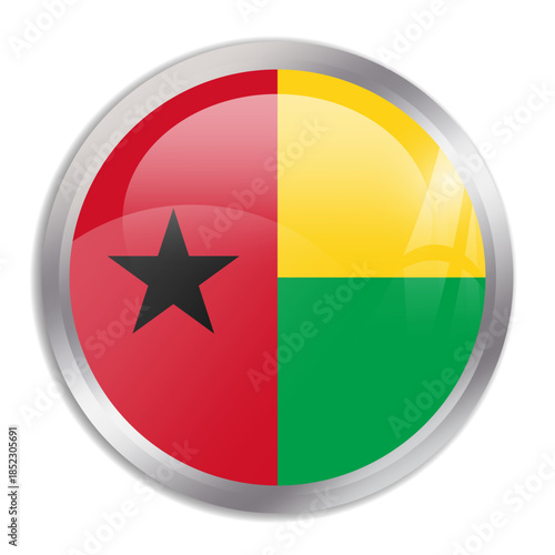 Guinea-Bissau flag - glossy circle button in metal frame displays a colorful flag of a country cultural identity and heritage. The essence of national pride and unity. Free Download Guinea-Bissau flag - glossy circle button in metal frame displays a colorful flag of a country cultural identity and heritage. The essence of national pride and unity. - GFXLoad