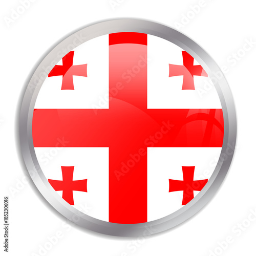 Georgia flag - glossy circle button in metal frame displays a colorful flag of a country cultural identity and heritage. The essence of national pride and unity.