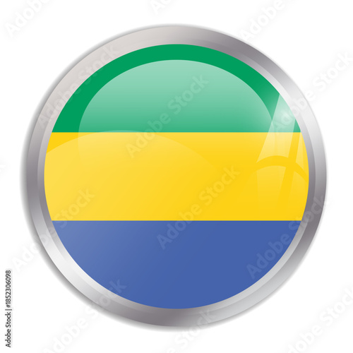Free Download Gabon flag - glossy circle button in metal frame displays a colorful flag of a country cultural identity and heritage. The essence of national pride and unity. - GFXLoad
