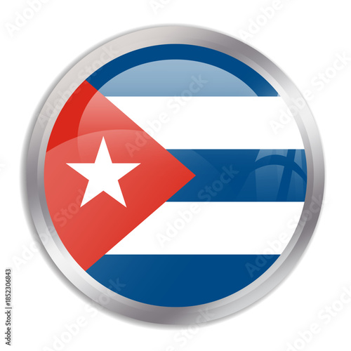 Cuba flag - glossy circle button in metal frame displays a colorful flag of a country cultural identity and heritage. The essence of national pride and unity.
