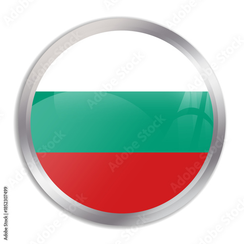 Bulgaria flag - glossy circle button in metal frame displays a colorful flag of a country cultural identity and heritage. The essence of national pride and unity.