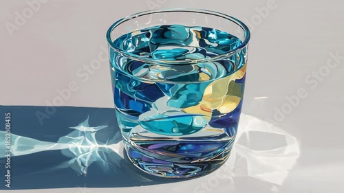 Glass of Water with Blue and Yellow Hues.