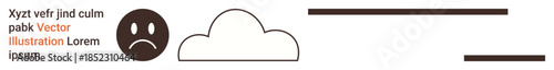 Mood expression, emotion concepts, weather, mental health symbolism, melancholic , sadness. A sad face icon beside a cloud with text fragments. Mood expression and emotion concepts
