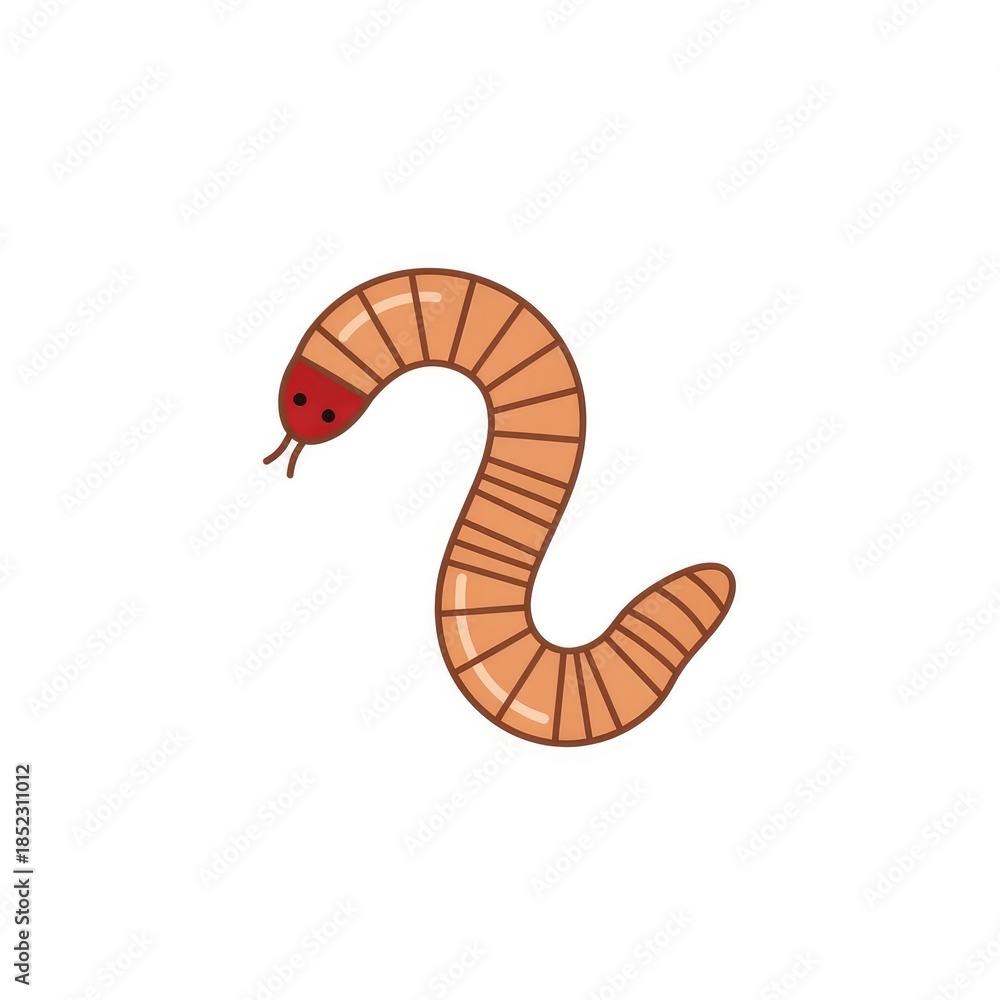 Fototapeta premium Simple Cartoon Illustration of a Brown Mealworm with Red Head.