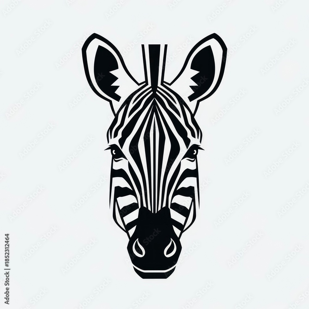 Naklejka premium Striking Black and White Zebra Head Illustration with Bold Stripes.