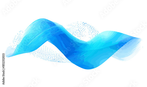 Abstrakte blaue Welle mit fließenden Linien und transparentem Hintergrund als modernes Designelement.