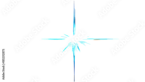 Helles, strahlendes Lichteffekt-Overlay mit vierzackigem Stern und blauem Schimmer auf weißem Hintergrund.