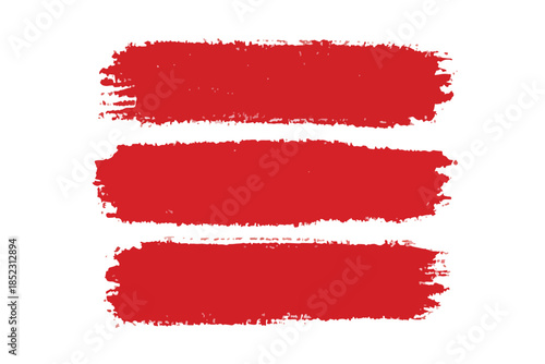Drei rote, handgemalte Pinselstriche in horizontaler Anordnung auf weißem Hintergrund, ideal für Design.