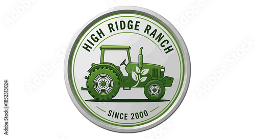 Logo Design Featuring Farm Tractor Illustration and Ranch Emblem, Vintage Style Badge, Graphic Icon, Outdoor Farming Theme, Top View
