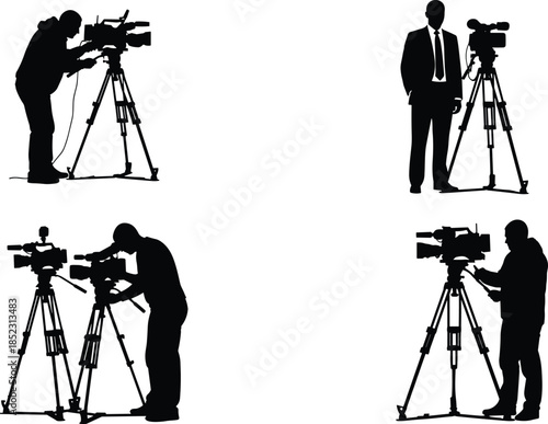Silhouette, cameraman, tripod, video, filming, recording, broadcasting, director, technician, anchor, presenter, production, crew, media, communi