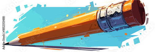 Nahaufnahme eines leuchtend orangefarbenen Bleistifts mit Radiergummi auf hellem, abstraktem Hintergrund.