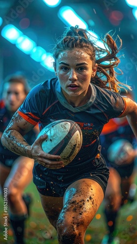 Female Rugby Player Running.