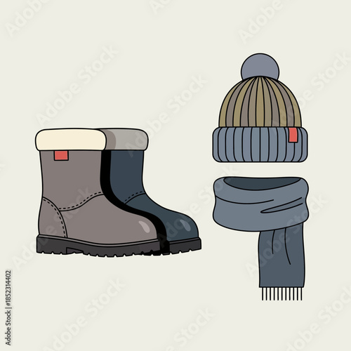 Winter Footwear and Accessories Set Includes Boots, Beanie, and Scarf Designed for Cold Weather