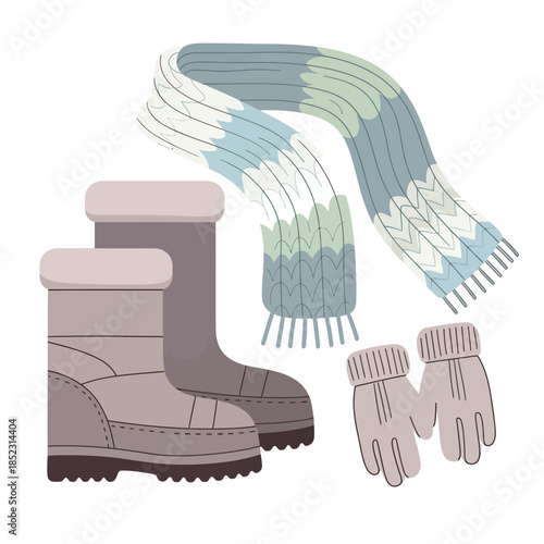 winter outdoor clothing set including boots scarf and gloves perfect for cold weather activities