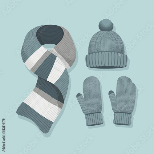 Cozy winter accessories including scarf hat and gloves set for cold weather matching style