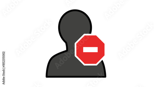 User account blocked or deleted icon representing a profile with a stop sign symbol overlay