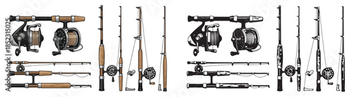 Fishing gear set with transparent background