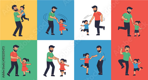 Father and child playing together in various poses