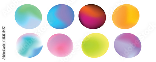 Set color circle gradient noise gradation. Abstract colorful watercolor blur mesh shape on white background illustration.