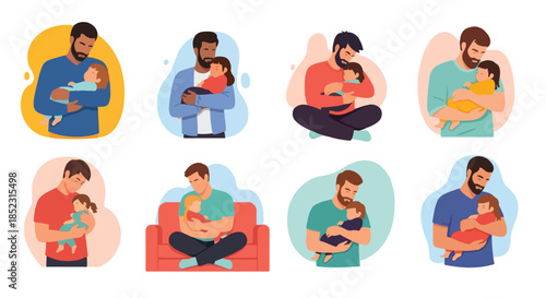 Fathers holding babies in various poses