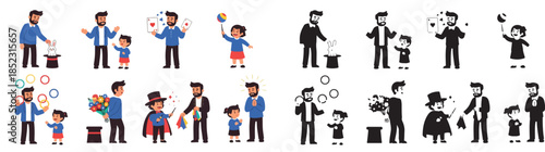 Father and child performing magic tricks together