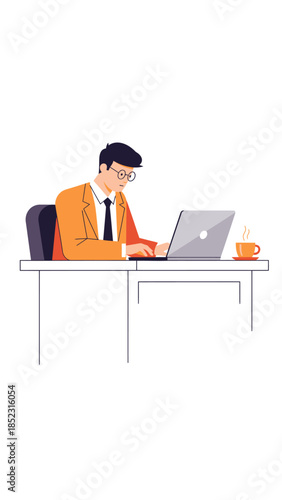 Man Working on Laptop at Desk.