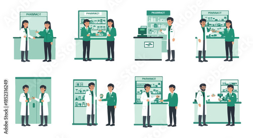 Pharmacists working at pharmacy counter